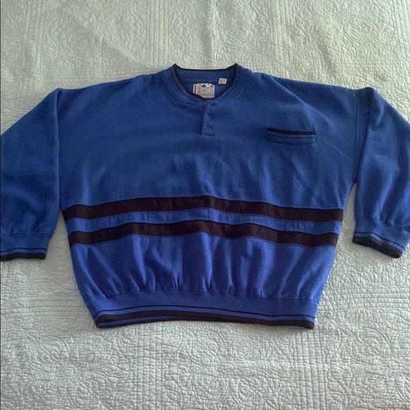 Vintage Blue and Black Sweatshirt with Sporty Stripes - Picture 1 of 5